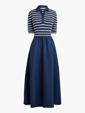 J Crew Factory Striped collared knit polo dress blue white CR820 Size XXL NWT